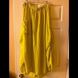 Light lime green, Maxi Linen Skirt. flax brand. 100% linen